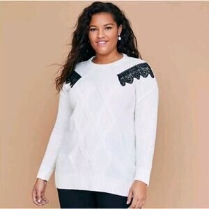 Lane Bryant Lace Shoulder Sweater 26/28 White Gothic Romantic Soft Girl Plus